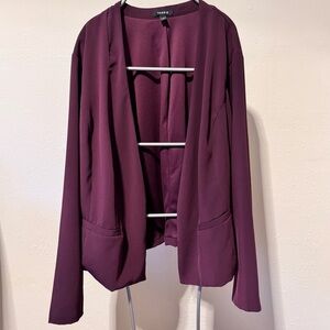 Torrid Burgundy Open Front Blazer Jacket Lined Long Sleeve Size 4